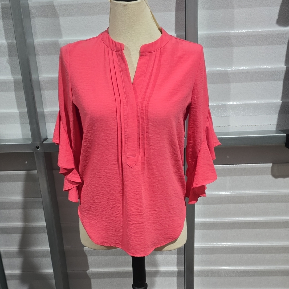 Vince Camuto Coral Pink Ruffle-Sleeve Blouse Size XS